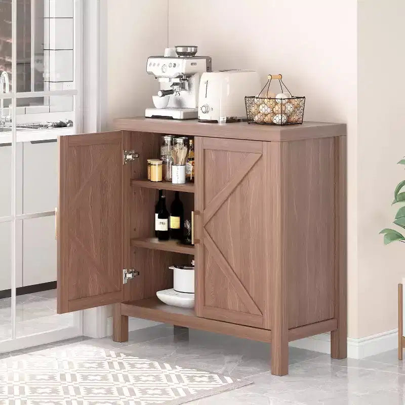 30 Inch Farmhouse Storage Cabinet, X-Shaped Double Door Kitchen Storage with 2 Adjustable Shelves