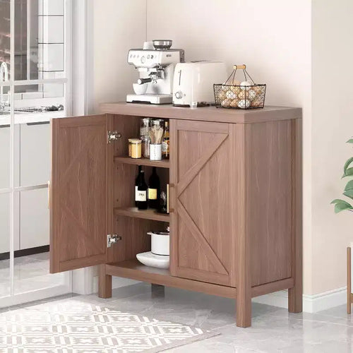 30 Inch Farmhouse Storage Cabinet, X-Shaped Double Door Kitchen Storage with 2 Adjustable Shelves