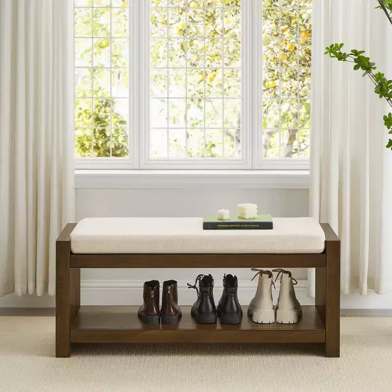 Banc d'appoint rembourré 40/47W avec coussin amovible et étagère à chaussures inférieure, lit moderne
