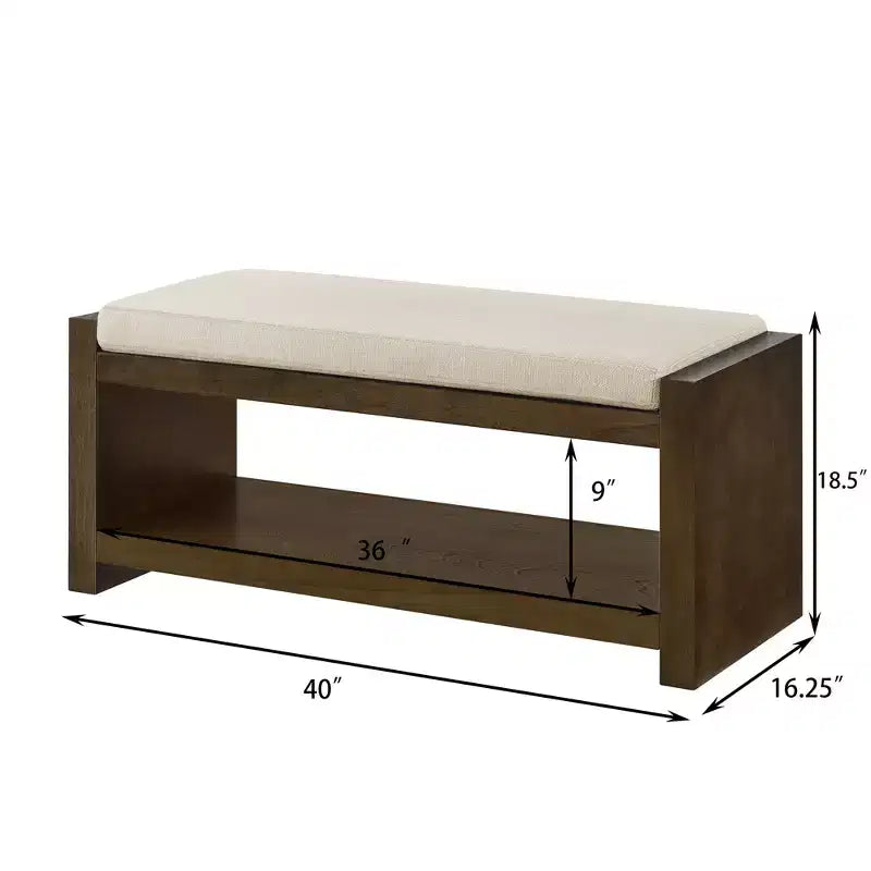 Banc d'appoint rembourré 40/47W avec coussin amovible et étagère à chaussures inférieure, lit moderne