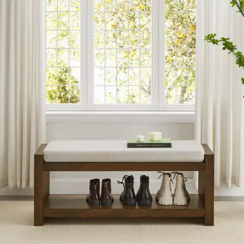 Banc d'appoint rembourré 40/47W avec coussin amovible et étagère à chaussures inférieure, lit moderne