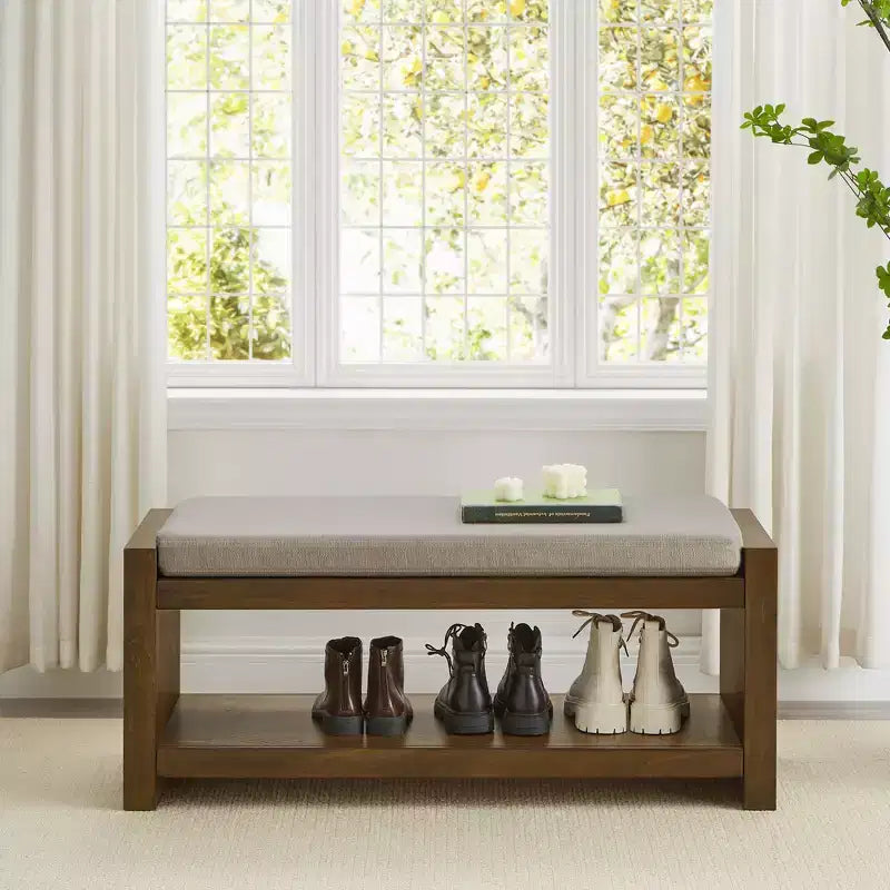 Banc d'appoint rembourré 40/47W avec coussin amovible et étagère à chaussures inférieure, lit moderne