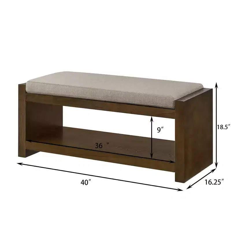 Banc d'appoint rembourré 40/47W avec coussin amovible et étagère à chaussures inférieure, lit moderne