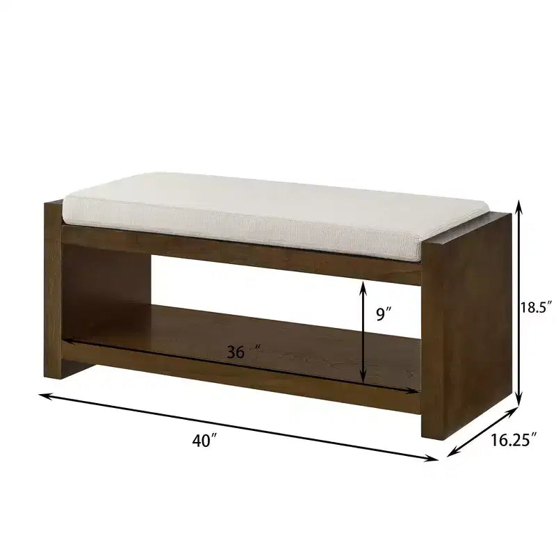 Banc d'appoint rembourré 40/47W avec coussin amovible et étagère à chaussures inférieure, lit moderne