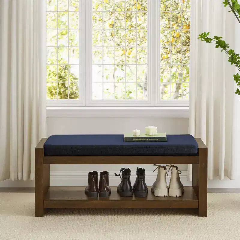 Banc d'appoint rembourré 40/47W avec coussin amovible et étagère à chaussures inférieure, lit moderne