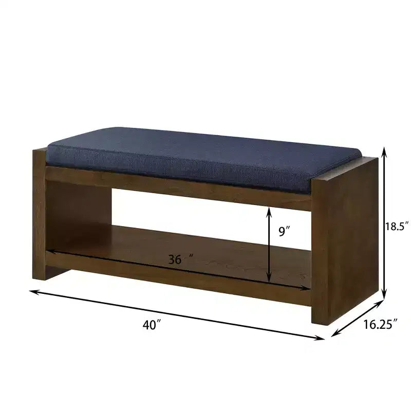 Banc d'appoint rembourré 40/47W avec coussin amovible et étagère à chaussures inférieure, lit moderne