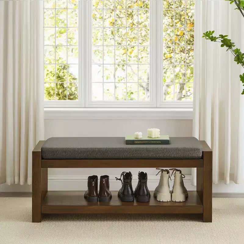 Banc d'appoint rembourré 40/47W avec coussin amovible et étagère à chaussures inférieure, lit moderne