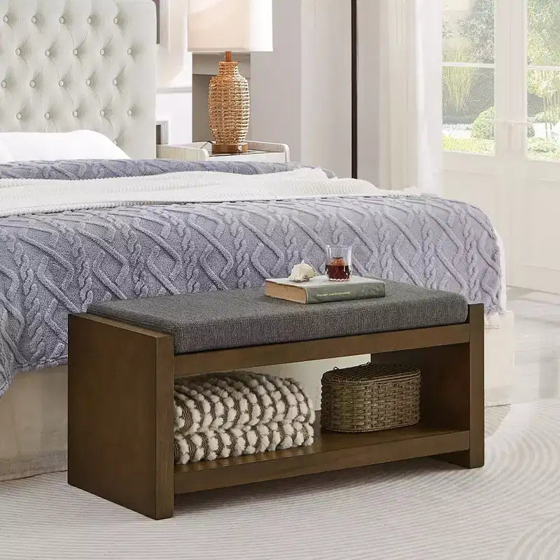 Banc d'appoint rembourré 40/47W avec coussin amovible et étagère à chaussures inférieure, lit moderne