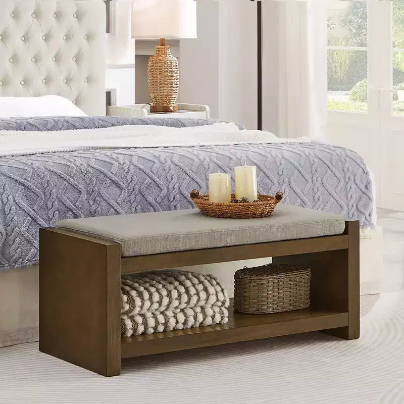 Banc d'appoint rembourré 40/47W avec coussin amovible et étagère à chaussures inférieure, lit moderne