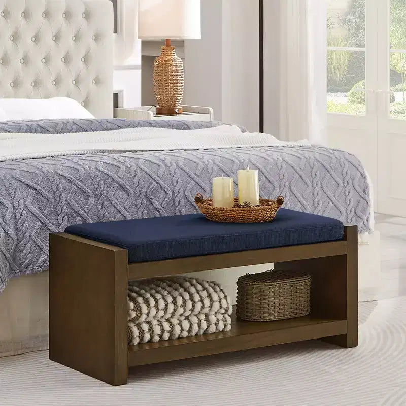 Banc d'appoint rembourré 40/47W avec coussin amovible et étagère à chaussures inférieure, lit moderne