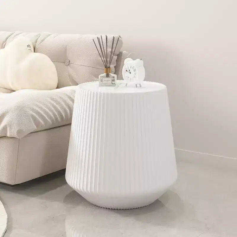 Round-Shaped Leather Coffee Table with Sintered Stone Top and Microfiber Leather Wrap