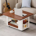 JVNOXK 27.6-inch Modern Multifunctional Coffee Table, Multi-Tier Storage Side Table with Foldable Top and Smooth Casters, White and Walnut