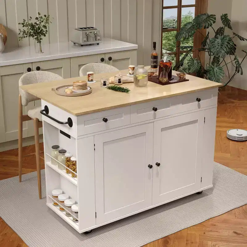 Desserte de cuisine roulante avec abattant, meuble de rangement de cuisine sur roulettes avec tiroir