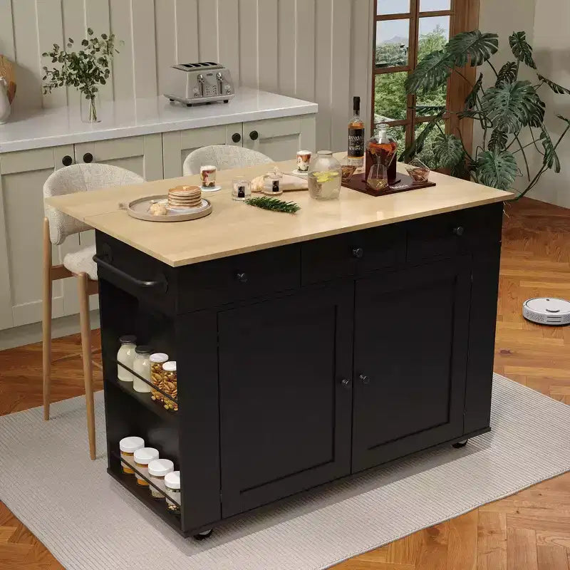 Desserte de cuisine roulante avec abattant, meuble de rangement de cuisine sur roulettes avec tiroir