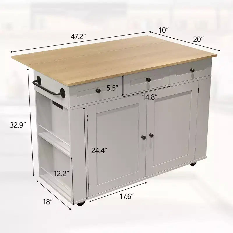 Desserte de cuisine roulante avec abattant, meuble de rangement de cuisine sur roulettes avec tiroir