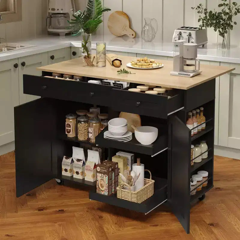 COZONY Rolling Kitchen Island Cart with Drop Leaf, Kitchen Storage Cabinet on Wheels with Drawers, Spice Rack & Towel Bar