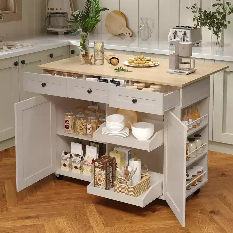 Desserte de cuisine roulante avec abattant, meuble de rangement de cuisine sur roulettes avec tiroir