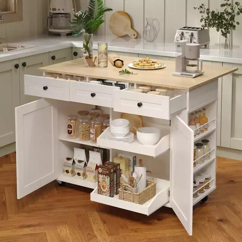 Desserte de cuisine roulante avec abattant, meuble de rangement de cuisine sur roulettes avec tiroir