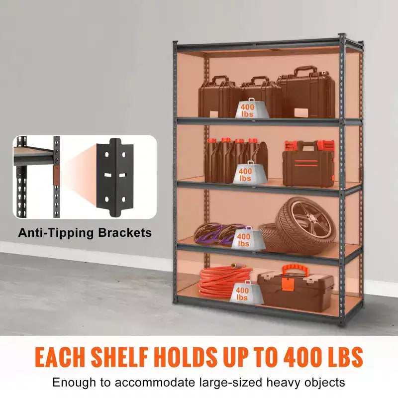 Étagère de rangement, 5 niveaux ajustables, capacité de 2000 lb, usage intensif pour garage