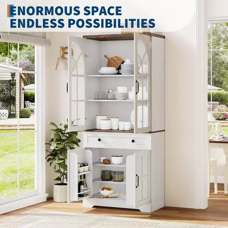 Meuble de cuisine haut de 72 po avec portes en verre arquées