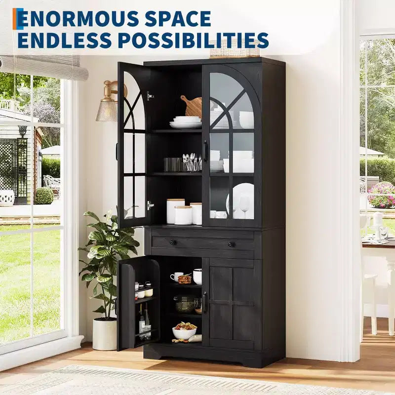 Meuble de cuisine haut de 72 po avec portes en verre arquées