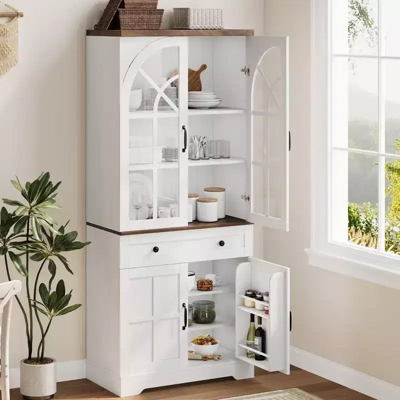 Meuble de cuisine haut de 72 po avec portes en verre arquées