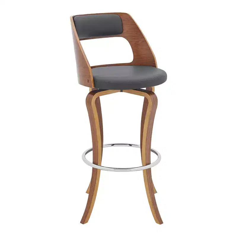 HomeRoots 29 Gray And Brown Faux Leather Swivel Bar Height Bar Chair