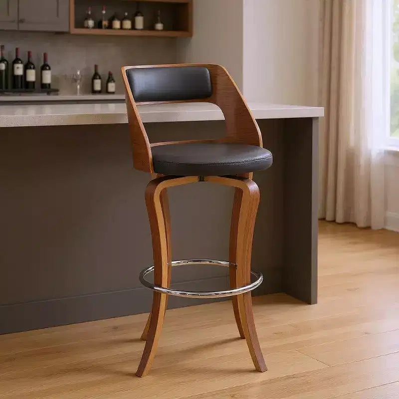 Chaise de bar pivotante en similicuir gris et marron à hauteur de bar