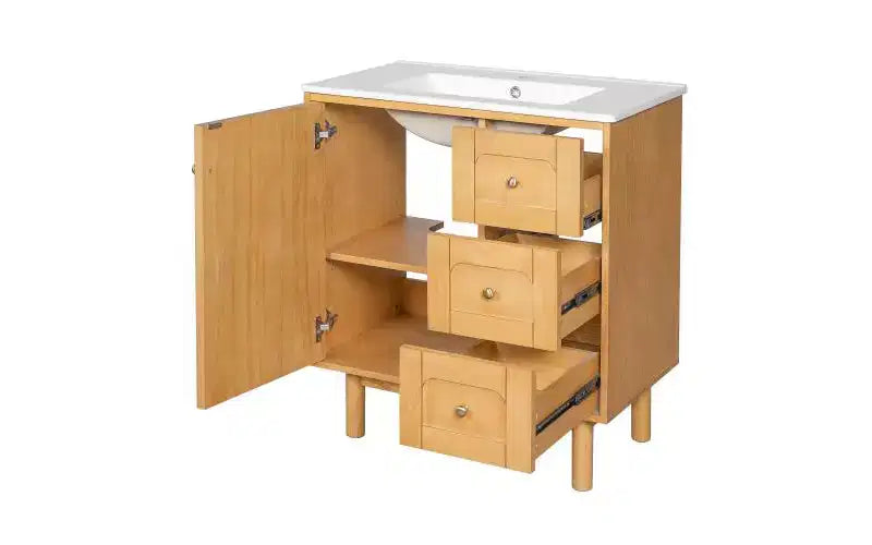 Meuble-lavabo rustique moderne en céramique de 30 po avec 3 tiroirs et 1 grande porte à fermeture amortie