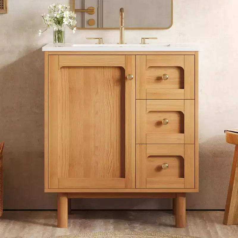 Meuble-lavabo rustique moderne en céramique de 30 po avec 3 tiroirs et 1 grande porte à fermeture amortie