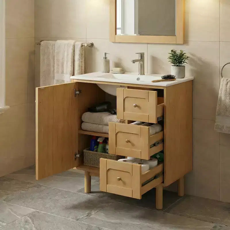 Meuble-lavabo rustique moderne en céramique de 30 po avec 3 tiroirs et 1 grande porte à fermeture amortie