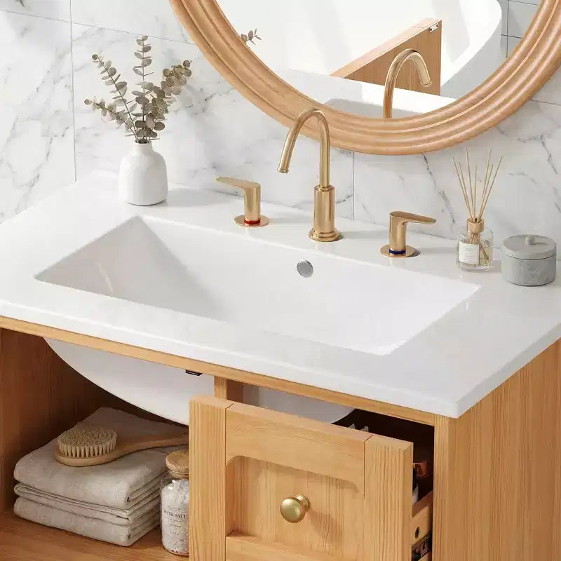 Meuble-lavabo rustique moderne en céramique de 30 po avec 3 tiroirs et 1 grande porte à fermeture amortie