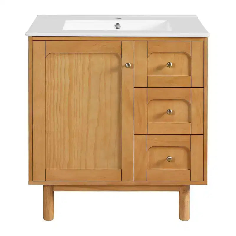 Meuble-lavabo rustique moderne en céramique de 30 po avec 3 tiroirs et 1 grande porte à fermeture amortie