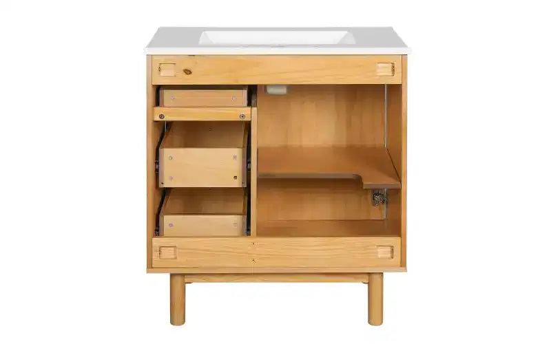 Meuble-lavabo rustique moderne en céramique de 30 po avec 3 tiroirs et 1 grande porte à fermeture amortie