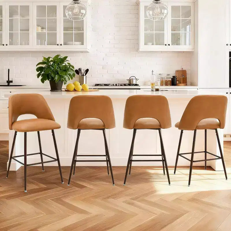 Lot de 2 tabourets de bar mi-hauteur en similicuir style Mid-Century