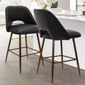 Set of 2 Mid-Century Faux Leather Counter Height Bar Stools, 26 Kitchen Island Chairs with Walnut Finish Metal Legs - Panipeachy