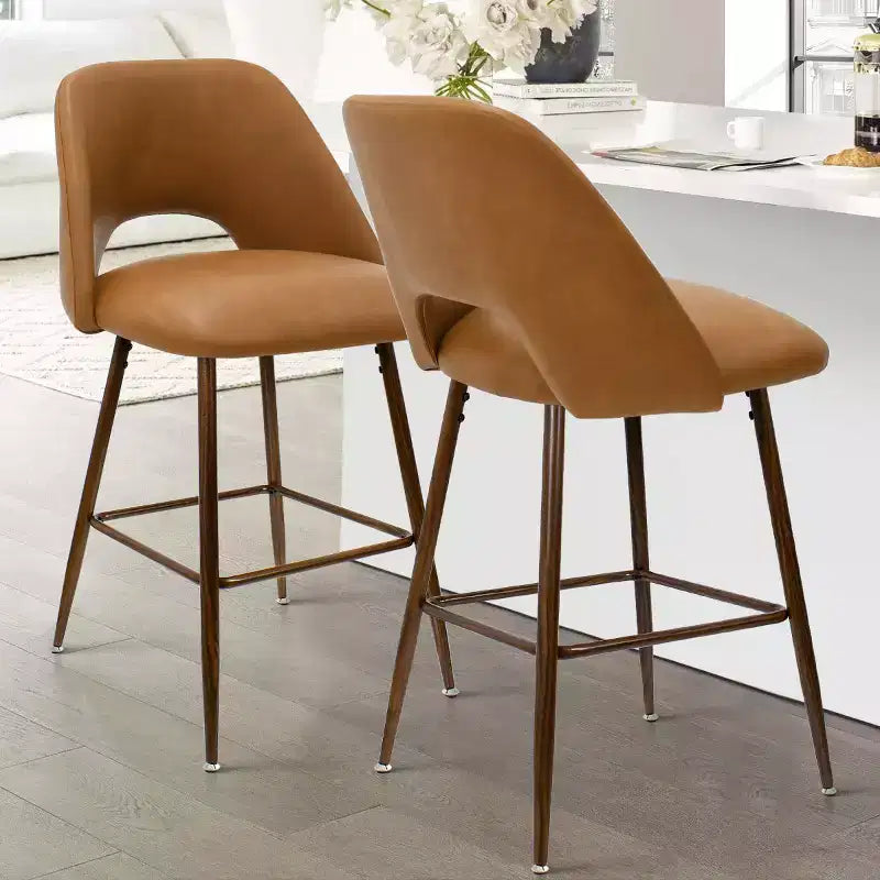 Lot de 2 tabourets de bar mi-hauteur en similicuir style Mid-Century