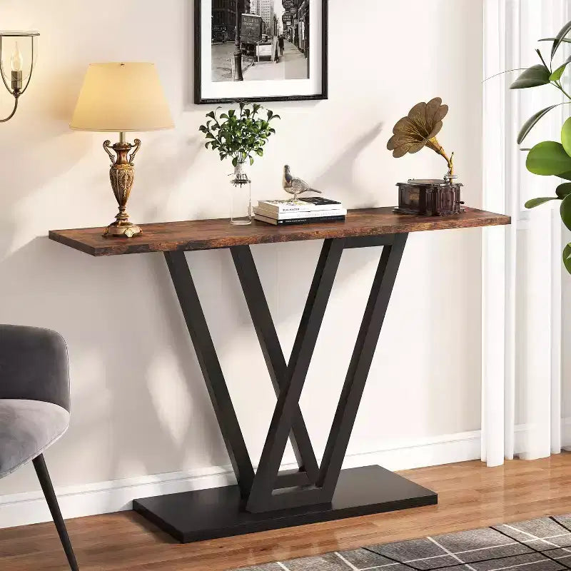 Lantine 43-Inch Console Table, Industrial Hallway Table for Entryway, Narrow Sofa Table for Living Room, Rustic Brown, Easy Assembly