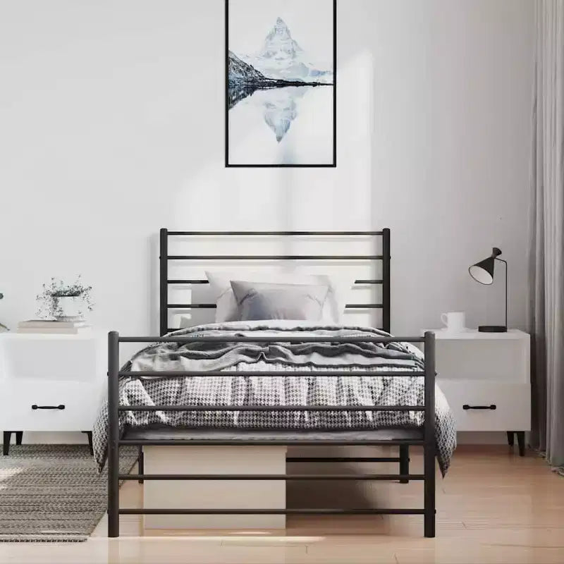 Cadre de lit en métal avec tête de lit et lattes, sans matelas