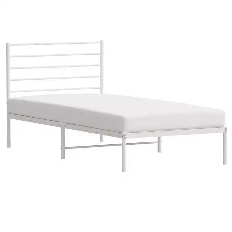 Cadre de lit en métal avec tête de lit et lattes, sans matelas