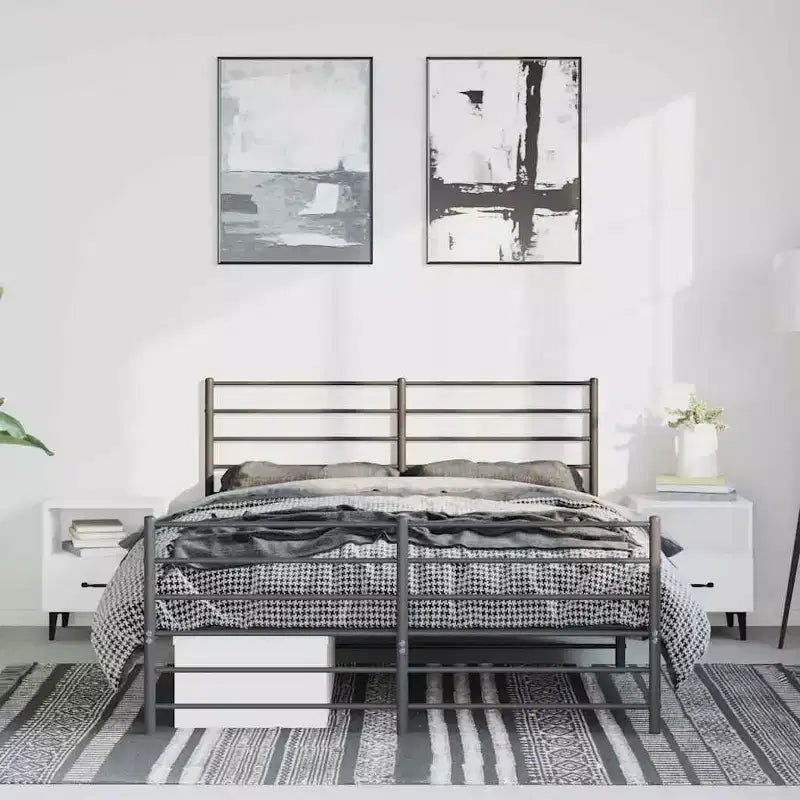 Cadre de lit en métal avec tête de lit et lattes, sans matelas