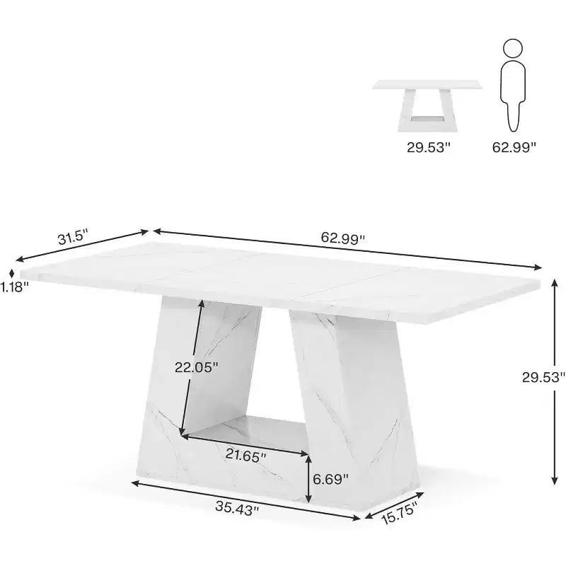 Table à manger pour 4 à 6 personnes, table à dîner rectangulaire moderne en bois et faux marbre de 160 cm