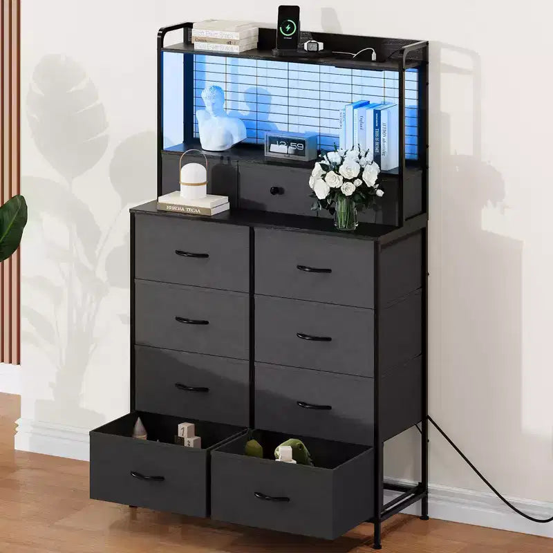 Commode, commode élégante avec 11 tiroirs en tissu, station de charge intégrée