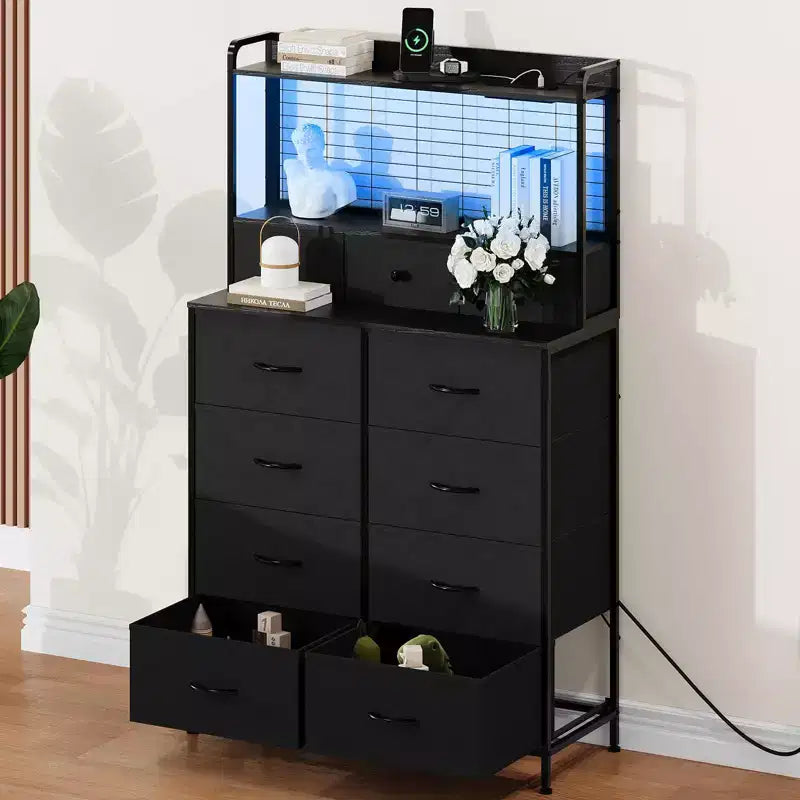 Commode, commode élégante avec 11 tiroirs en tissu, station de charge intégrée