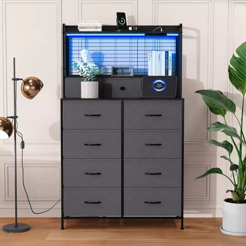Commode, commode élégante avec 11 tiroirs en tissu, station de charge intégrée