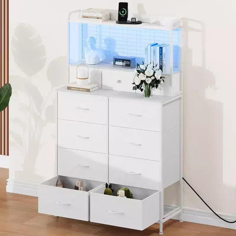 Commode, commode élégante avec 11 tiroirs en tissu, station de charge intégrée