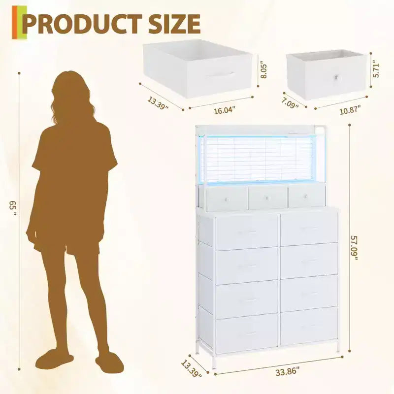 Commode, commode élégante avec 11 tiroirs en tissu, station de charge intégrée
