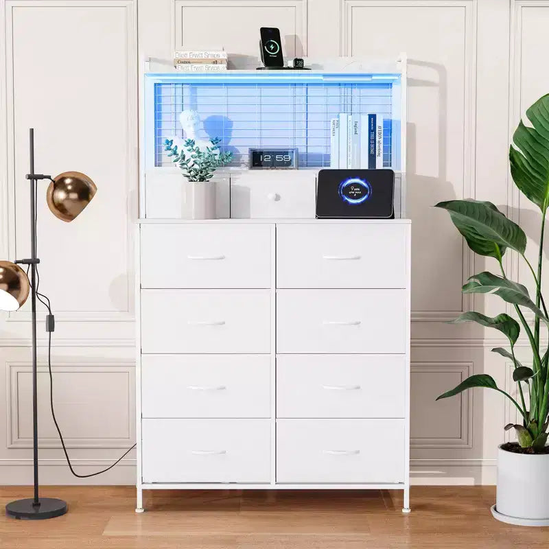 Commode, commode élégante avec 11 tiroirs en tissu, station de charge intégrée