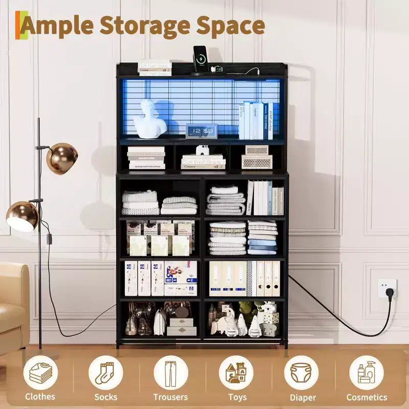 Commode, commode élégante avec 11 tiroirs en tissu, station de charge intégrée