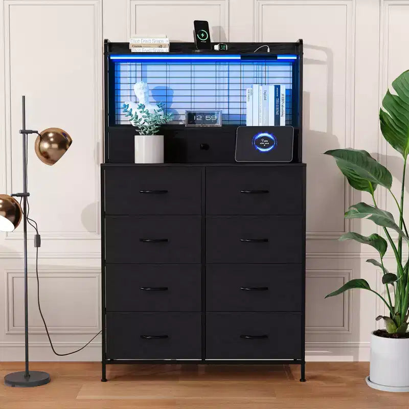 Commode, commode élégante avec 11 tiroirs en tissu, station de charge intégrée